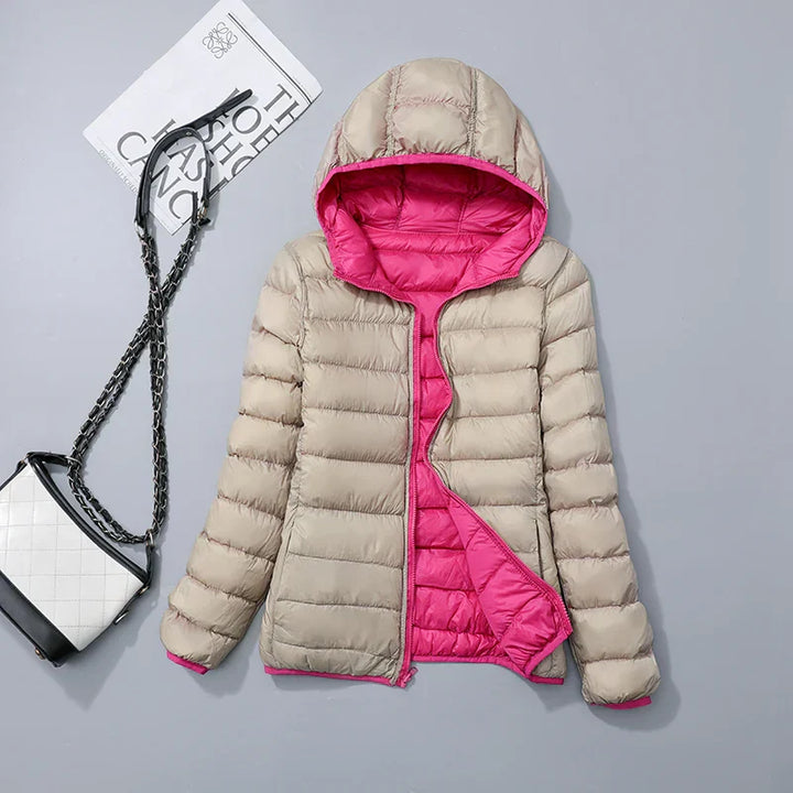 Umkehrbar Daunenjacke Damen | Mit Kapuze