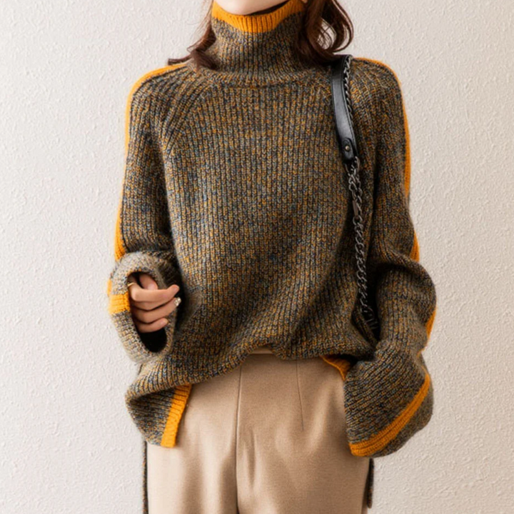 Damen Farbe Block Stricken Rollkragen Pullover | Winter
