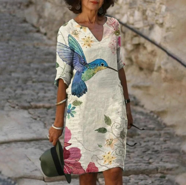 Bedrucktes Sommerkleid Mit V Ausschnitt Für Damen | Mini