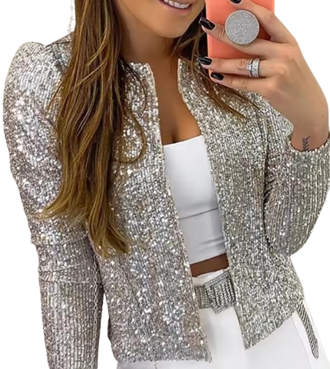 Damen Pailletten Party Blazer Jacke | Elegante