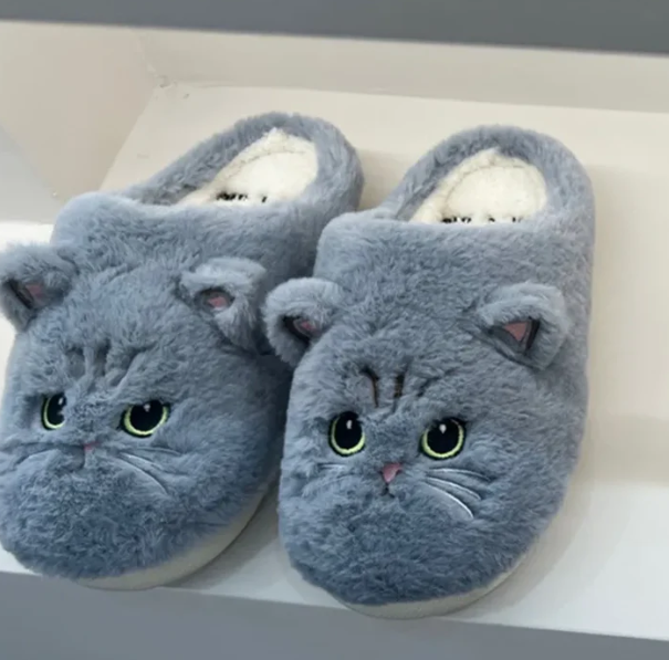 Damen Schnurrhaar Katze Gesicht Hausschuhe | Schlupf