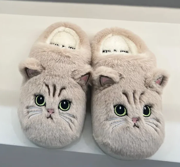 Damen Schnurrhaar Katze Gesicht Hausschuhe | Schlupf