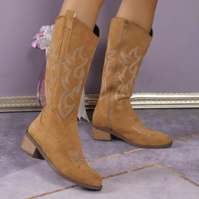 Damen Vintage Wadenstiefel | Cowboy-Stil