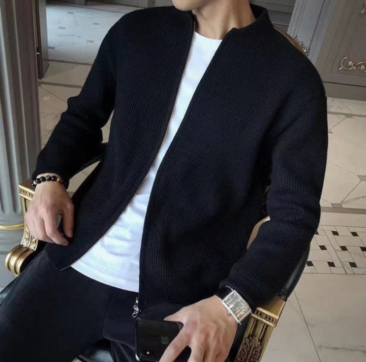 Herren Cardigan Stehkragen | Gerippte Textur