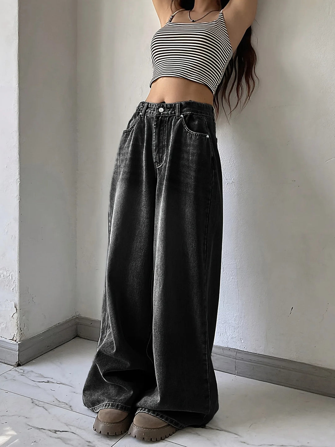 Damen Lässig Baggy Jeans | Weites Bein