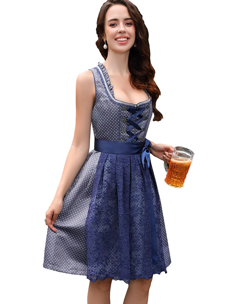 Ärmelloses blaues Oktoberfestdirndlkleid für Damen