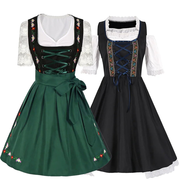 Damen 3/4 Ärmel Oktoberfest Dirndl Kleid