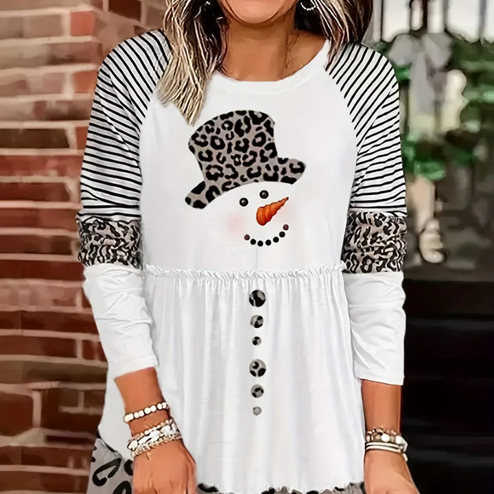 Weihnachtskleid mit Schneemann Aufdruck für Damen | Mini