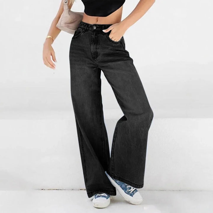 Damen Bodenlänge Baggy Jeans | Hohe Taille