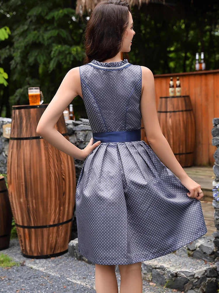 Ärmelloses blaues Oktoberfestdirndlkleid für Damen