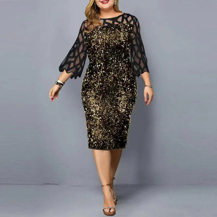 Damen Plusgröße Paillettenkleid | Midi