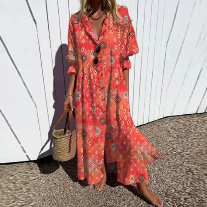 Damen 3/4 Ärmel Boho Sommerkleid | Maxi