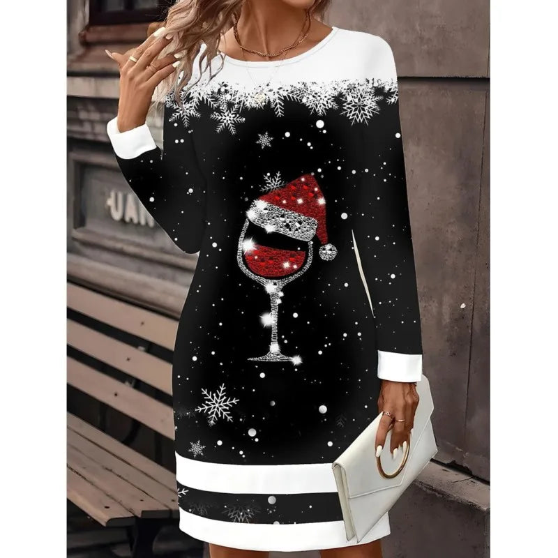 Schwarz Weihnachtskleid für Damen | Mini