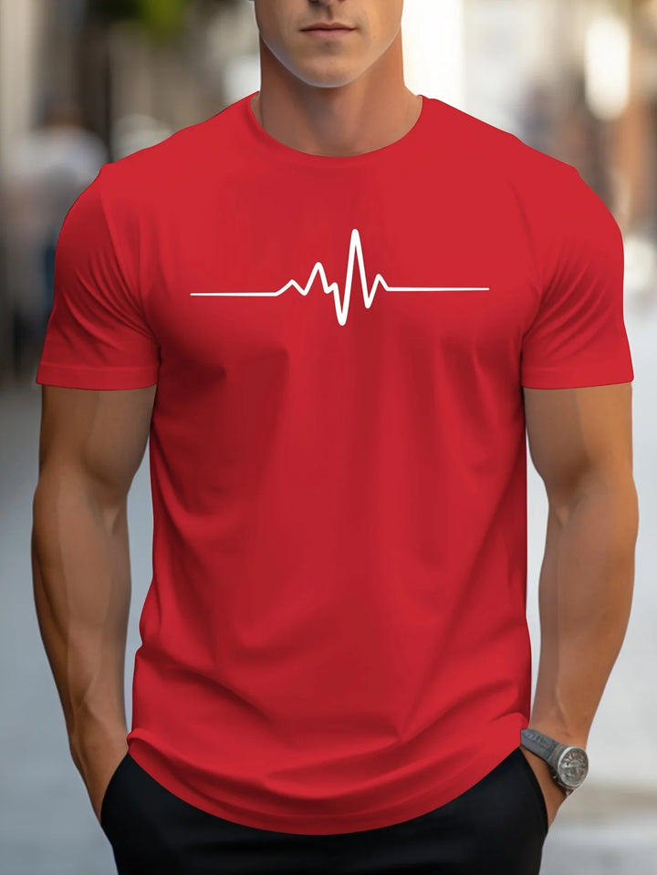 Herren Herzschlag Druck Kurzarm T-Shirt | Schmale Passform