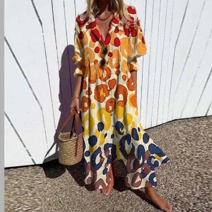 Damen 3/4 Ärmel Boho Sommerkleid | Maxi
