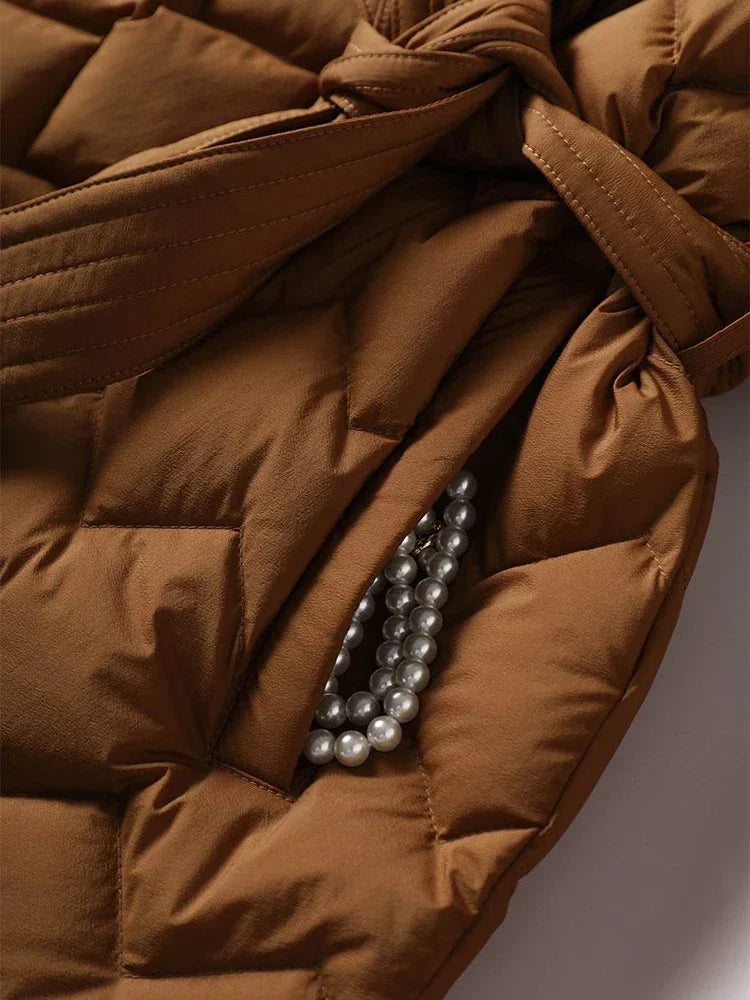 Damen Gesteppte Wickel-Pufferjacke | Gürtel