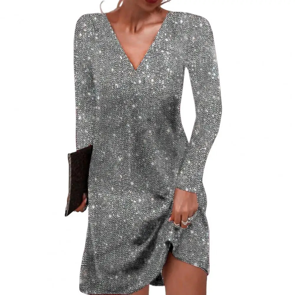 Lockere Paillette Weihnachtskleid Damen | Mini