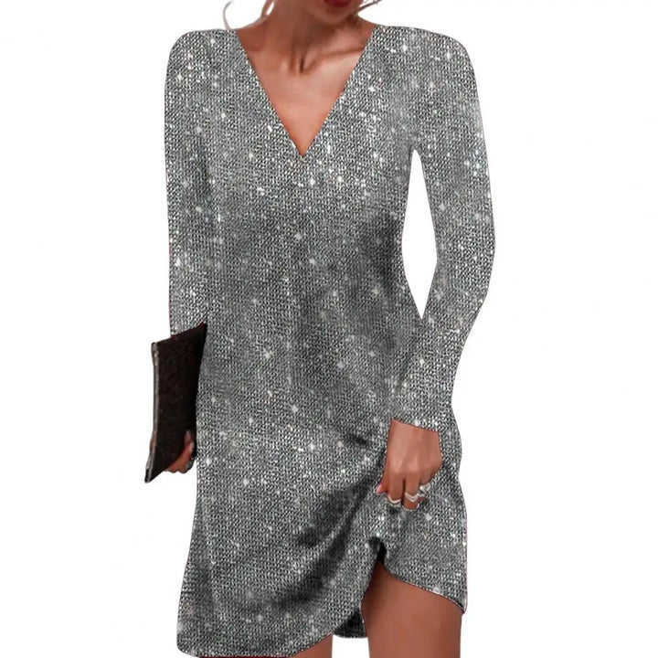 Lockere Paillette Weihnachtskleid Damen | Mini