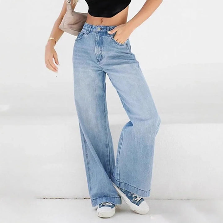 Damen Bodenlänge Baggy Jeans | Hohe Taille