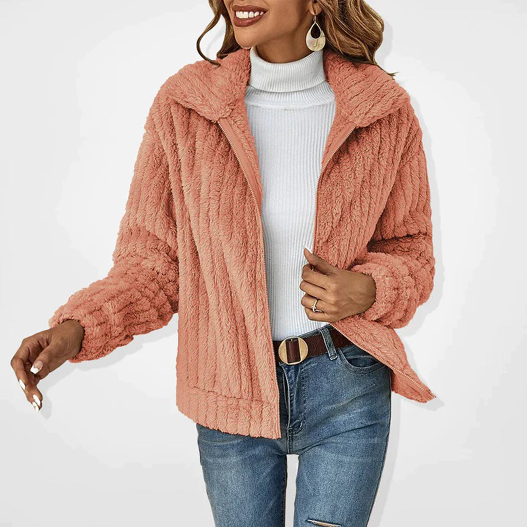 Gestrickt Fleecejacke für Damen | Kragen