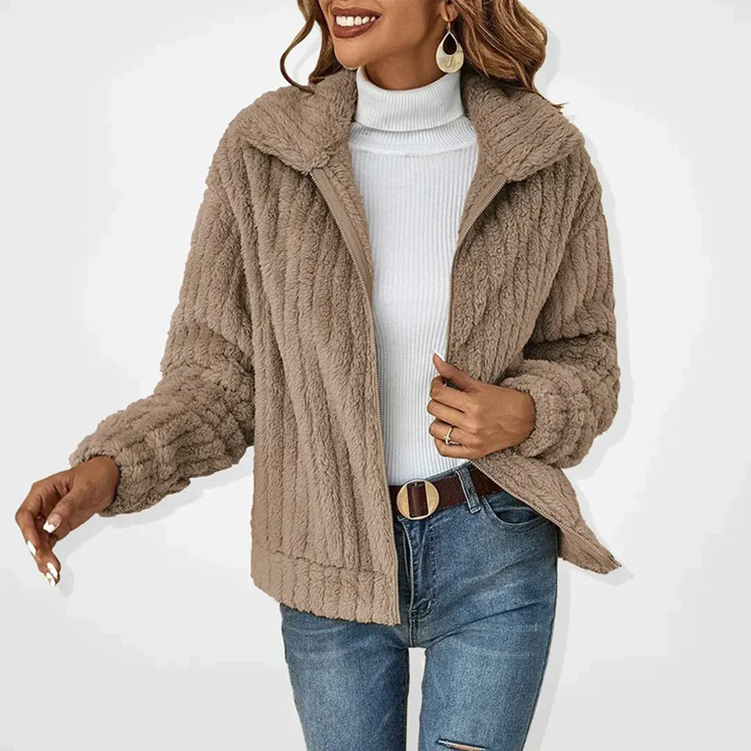 Gestrickt Fleecejacke für Damen | Kragen