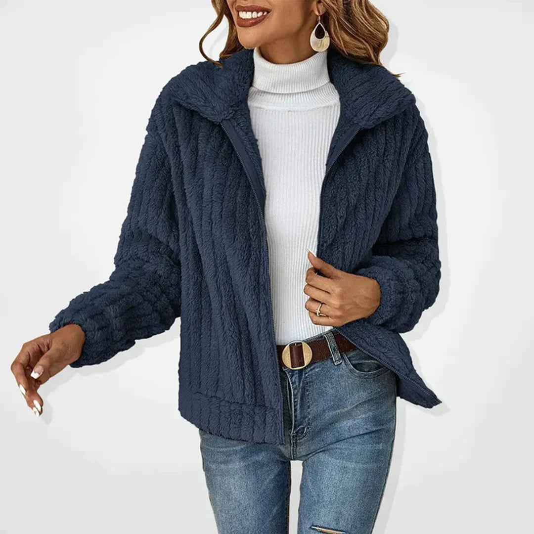 Gestrickt Fleecejacke für Damen | Kragen