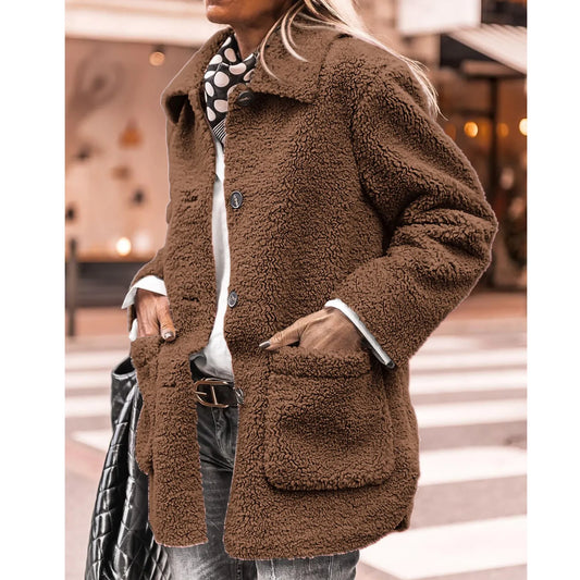 Valeria | Damen Oversized Mantel mit Knopfverschluss | Braun