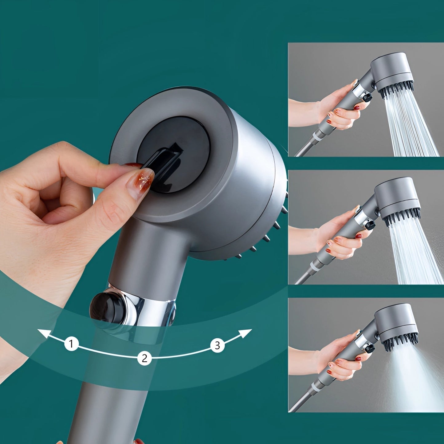 HydroBoost | Handlicher Hochdruck-Duschkopf mit einstellbarem Strahl | Grau