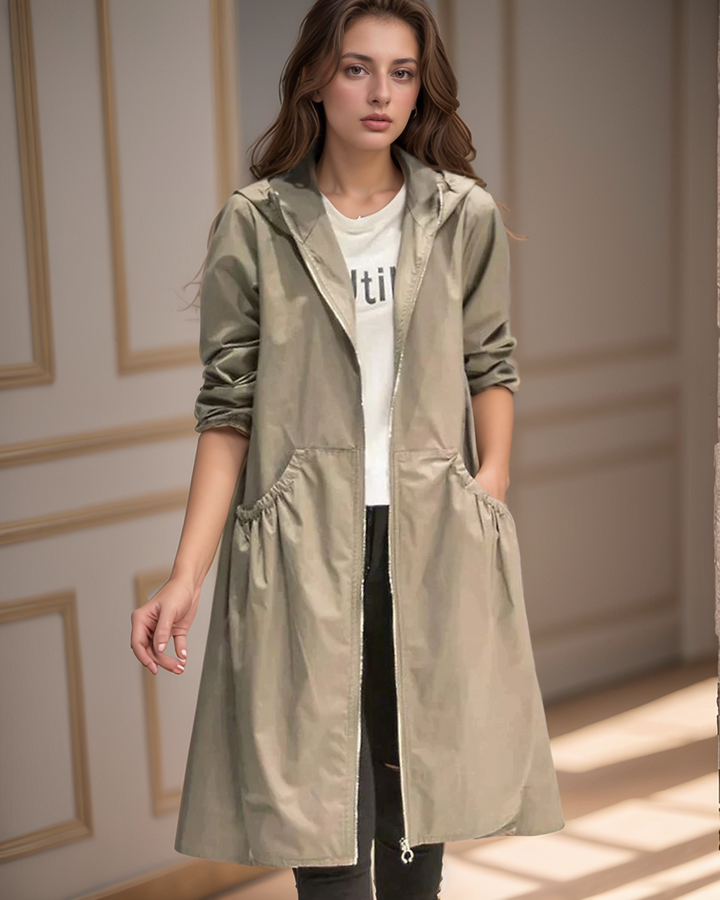 Damen-Freizeitjacke mit Kapuze und Windschutz |  Reißverschluss