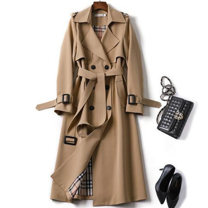 Damen-Trenchcoat mit doppelter Knopfleiste und Gürtel | Lange