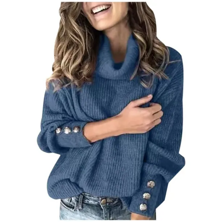 Damen Rollkragen Pullover | Knopf Einzelheiten