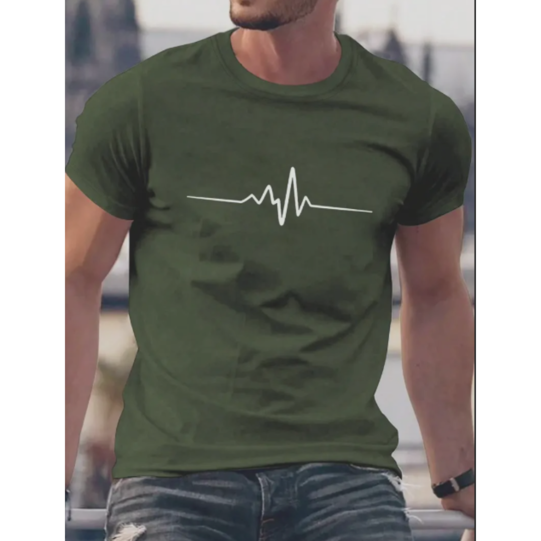 Herren Herzschlag Druck Kurzarm T-Shirt | Schmale Passform