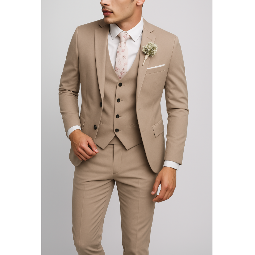 Herren Formell 3-Teiliger Hochzeitsgast Anzug Set | Schlanke Passform