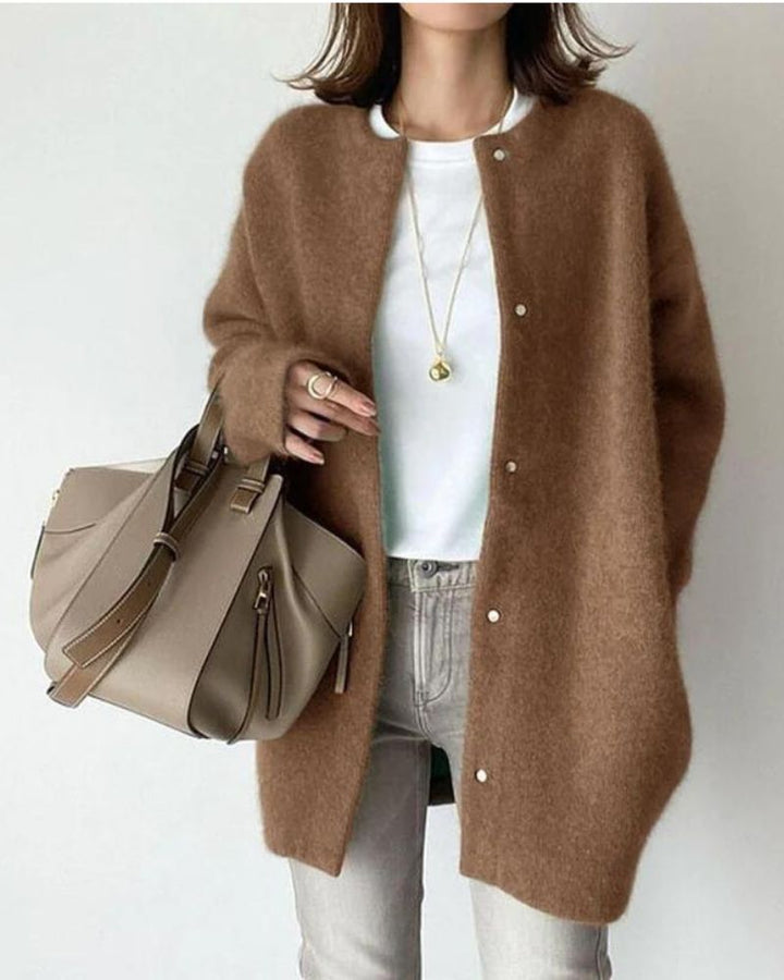 Damen Warme Winter Strickjacke | Knopf Daunen
