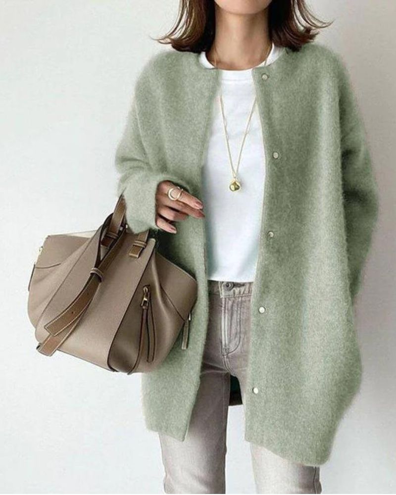 Damen Warme Winter Strickjacke | Knopf Daunen