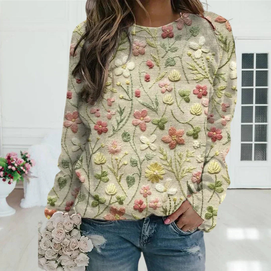 Damen Blumen Bestickt Pullover | Lässig