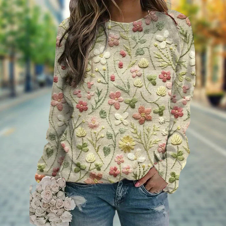Damen Blumen Bestickt Pullover | Lässig