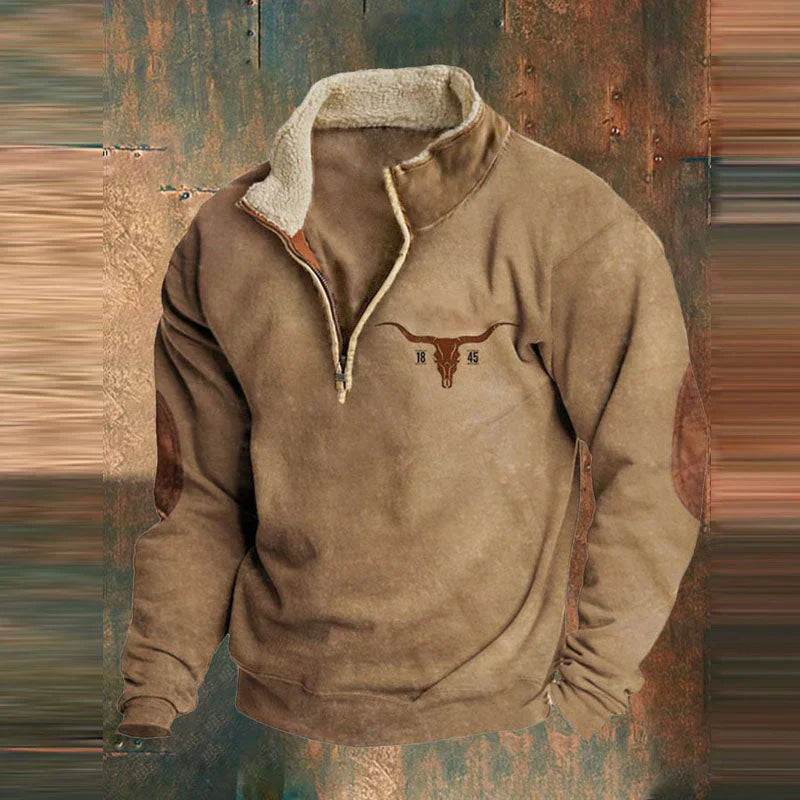 Herren-Pullover mit Aufdruck | Halber Reißverschluss