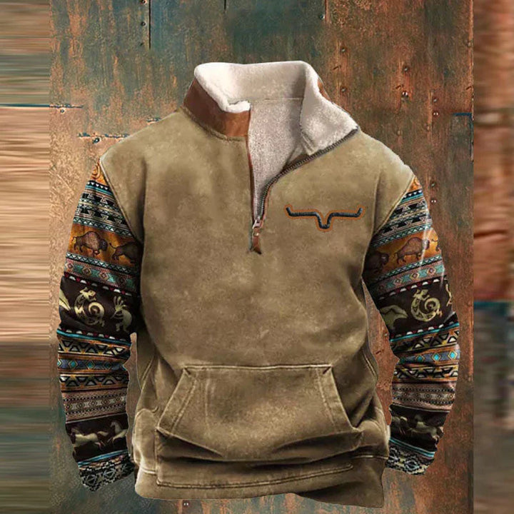 Herren-Pullover mit Aufdruck | Halber Reißverschluss