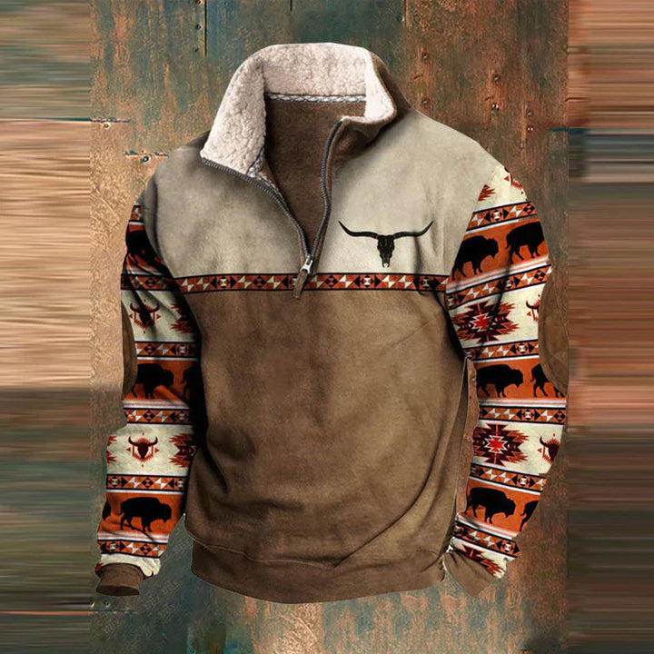 Herren-Pullover mit Aufdruck | Halber Reißverschluss