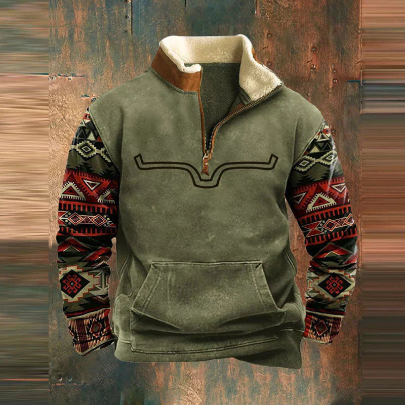 Herren-Pullover mit Aufdruck | Halber Reißverschluss