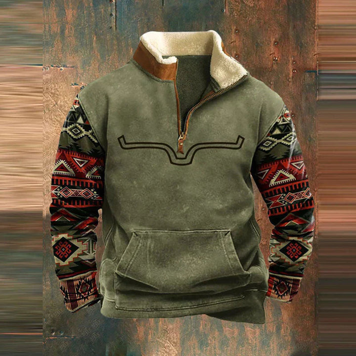 Herren-Pullover mit Aufdruck | Halber Reißverschluss