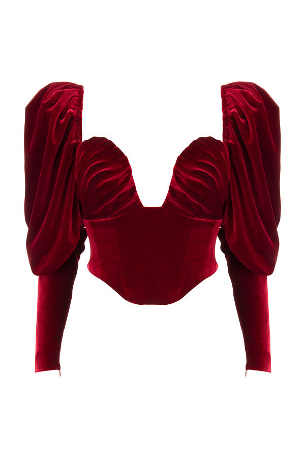 Damen Elegante Rot Korsett-Top | Langarm
