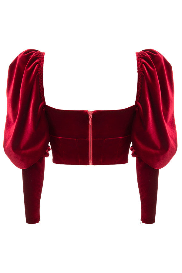 Damen Elegante Rot Korsett-Top | Langarm