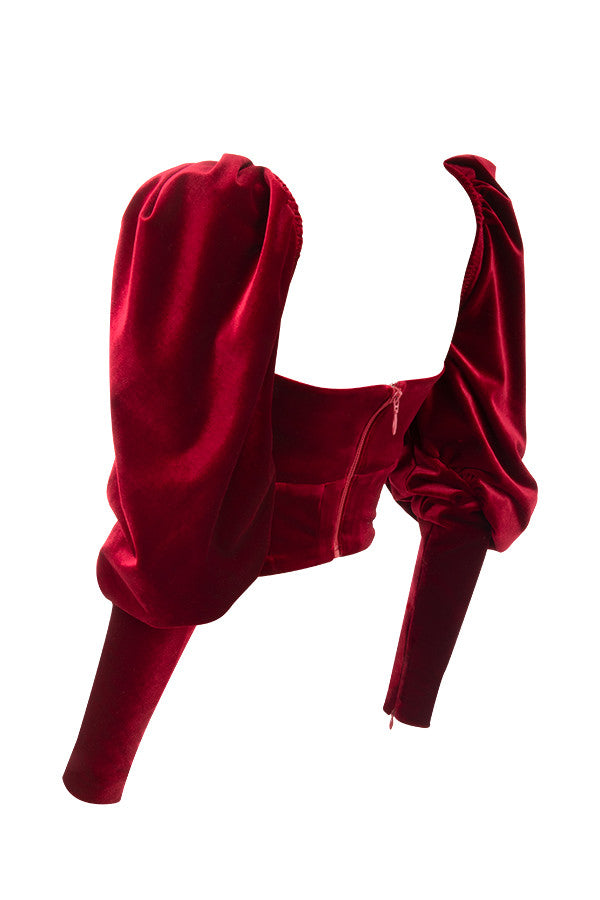 Damen Elegante Rot Korsett-Top | Langarm