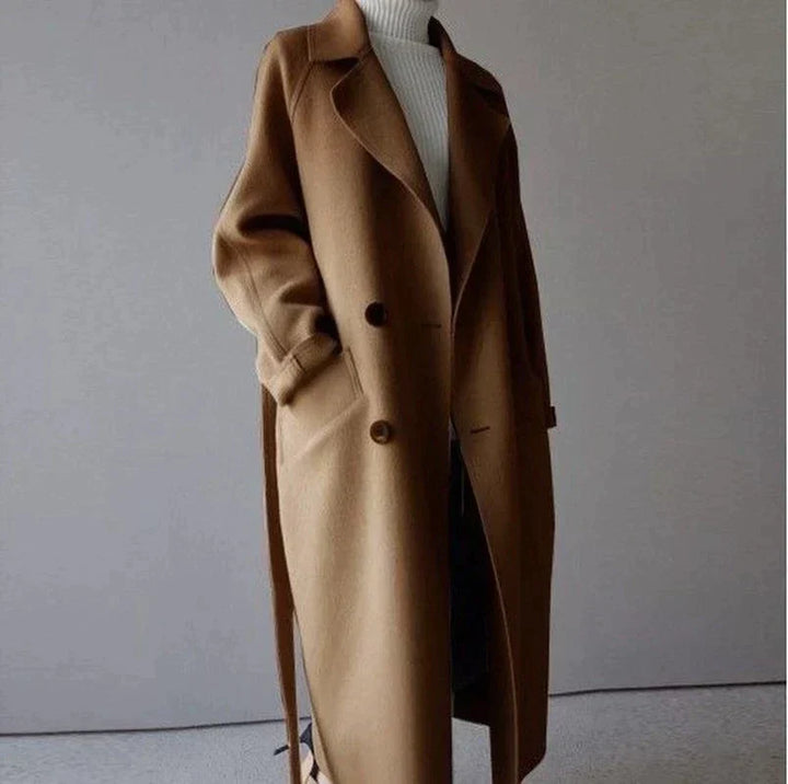 Damen Langer doppelreihiger Trench Mantel | Gürtel