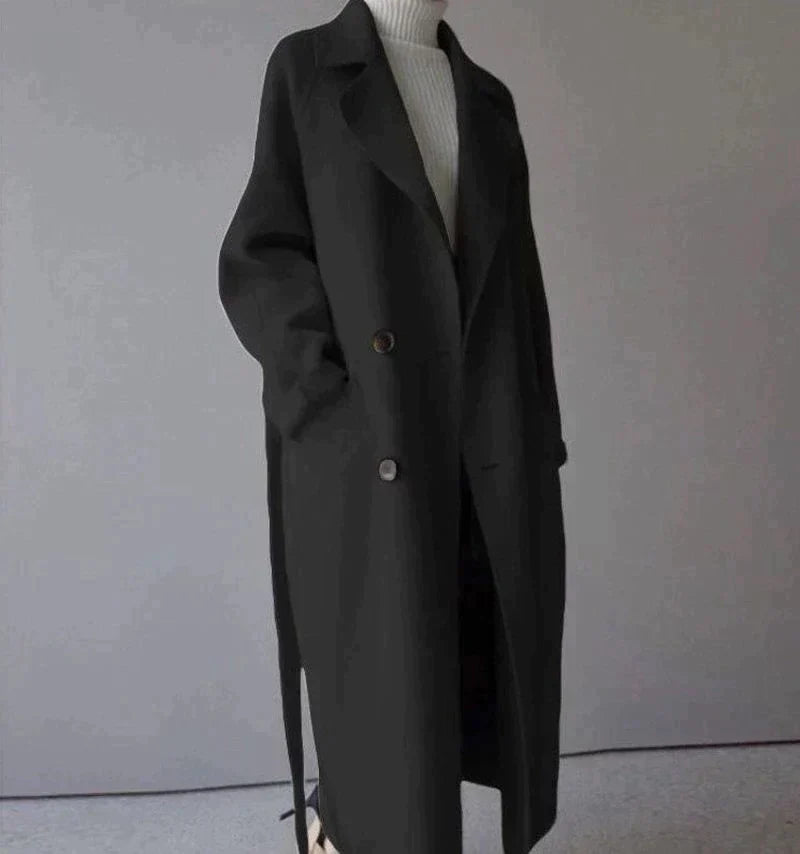 Damen Langer doppelreihiger Trench Mantel | Gürtel