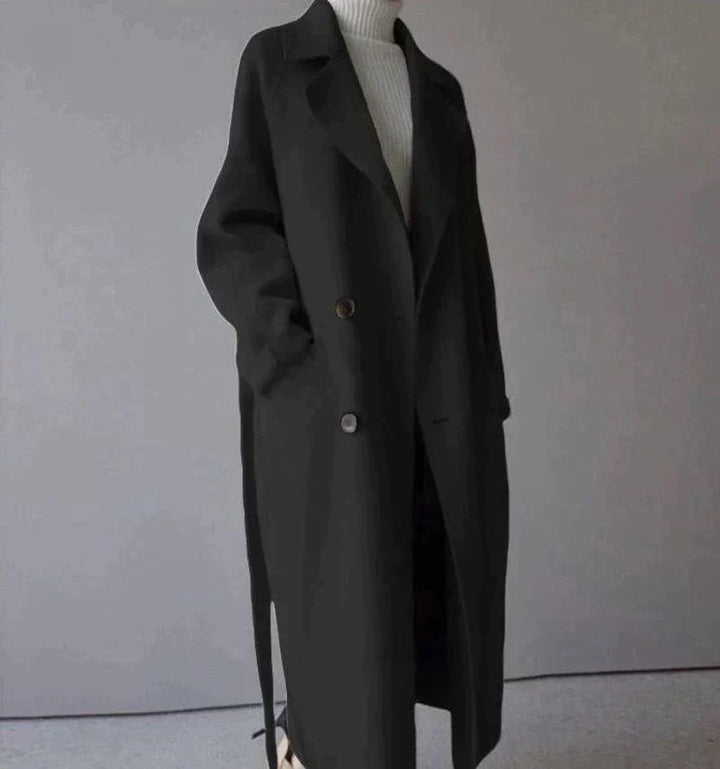 Damen Langer doppelreihiger Trench Mantel | Gürtel