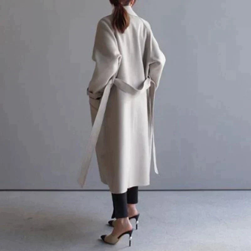 Damen Langer doppelreihiger Trench Mantel | Gürtel