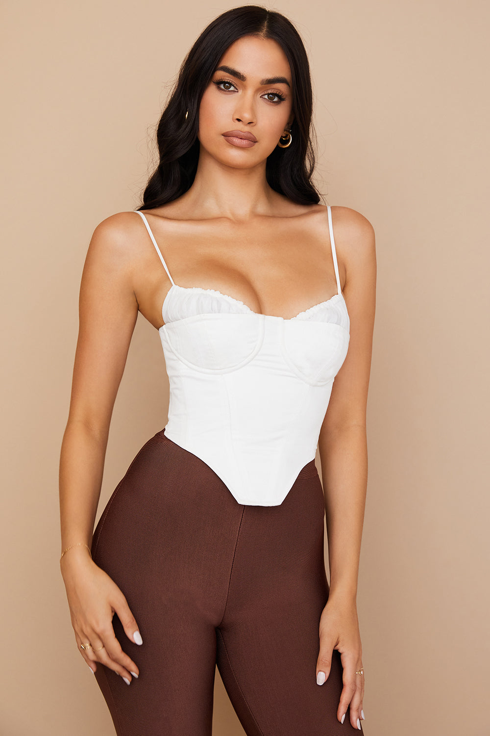 Damen Korsett-Top Mit Rüschen Und Strukturierten Cups | Weiß